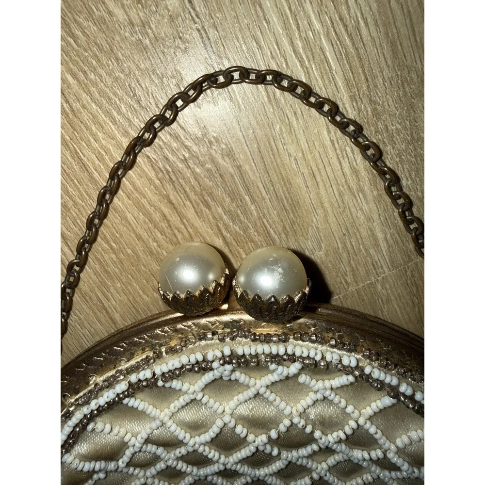 Vintage French Beaded Purse Satin Lining Pearl Details Art‎ Deco Antique